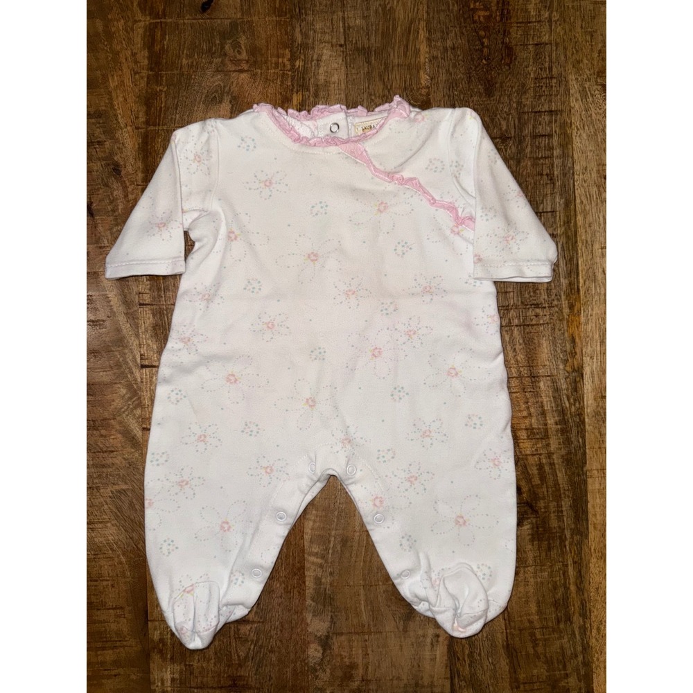 Vintage Laura Ashley 3M Floral Footed Sleeper Romper Pink Ruffle Cottagecore